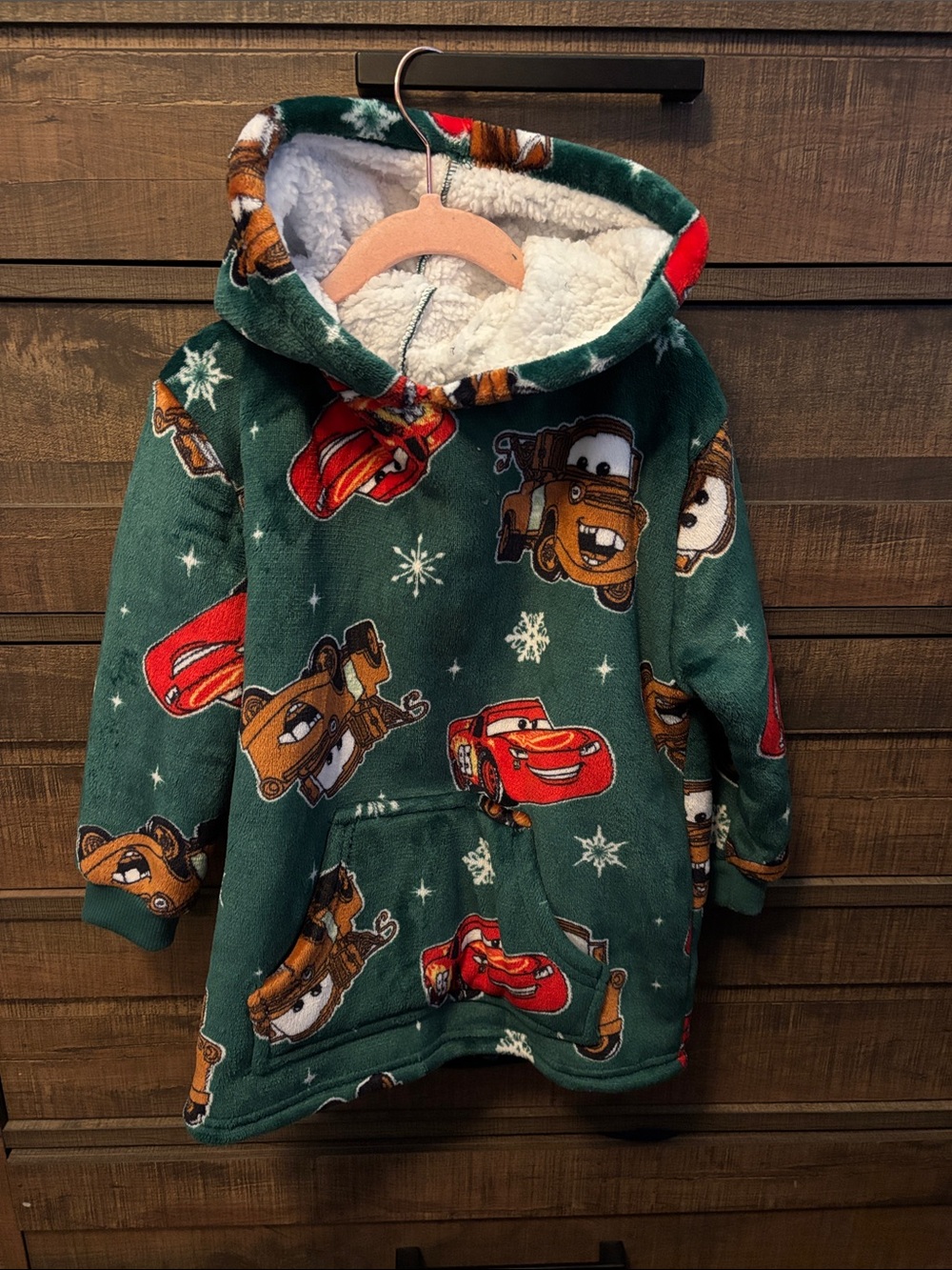 Disney Kids Green Hooded Pullover with Lightning McQueen & Tow Mater